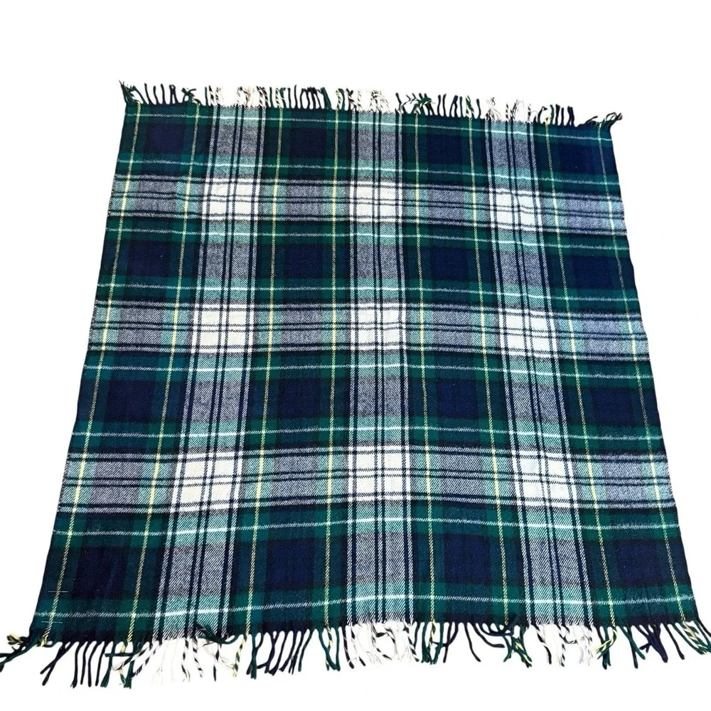 Vintage Troy Robe Blanket Throw Tartan Plaid Wool Stadium Bed Fringed 57x52